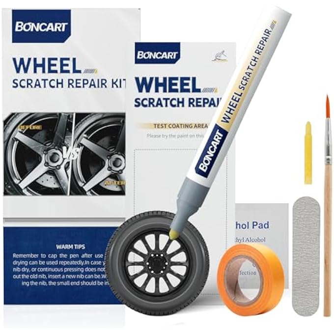 Boncart GLOSS BLACK WHEEL TOUCH UP PAINT, RIM SCRATCH REPAIR KIT, WHEEL PAINT RIM PAINT PEN, WHEEL REPAIR KIT FOR CURB RASH, METAL PAINT FOR CAR RIM SCRATCH QUICK REPAIRGLOSS BLACK - Image 1